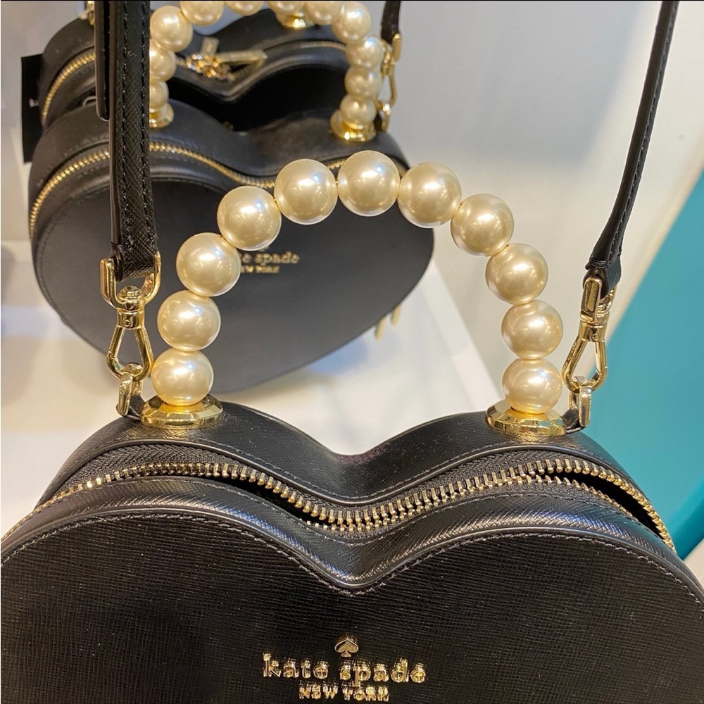 Kate Spade Love Shack Heart Pearl Handle Crossbody Black - Picture 9 of 14